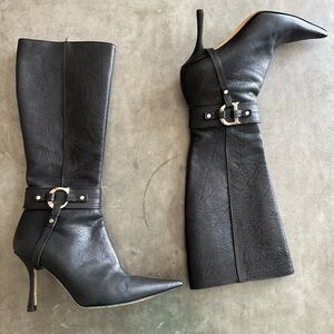 Authentic Dior Black Leather Knee-High Boots 35.5